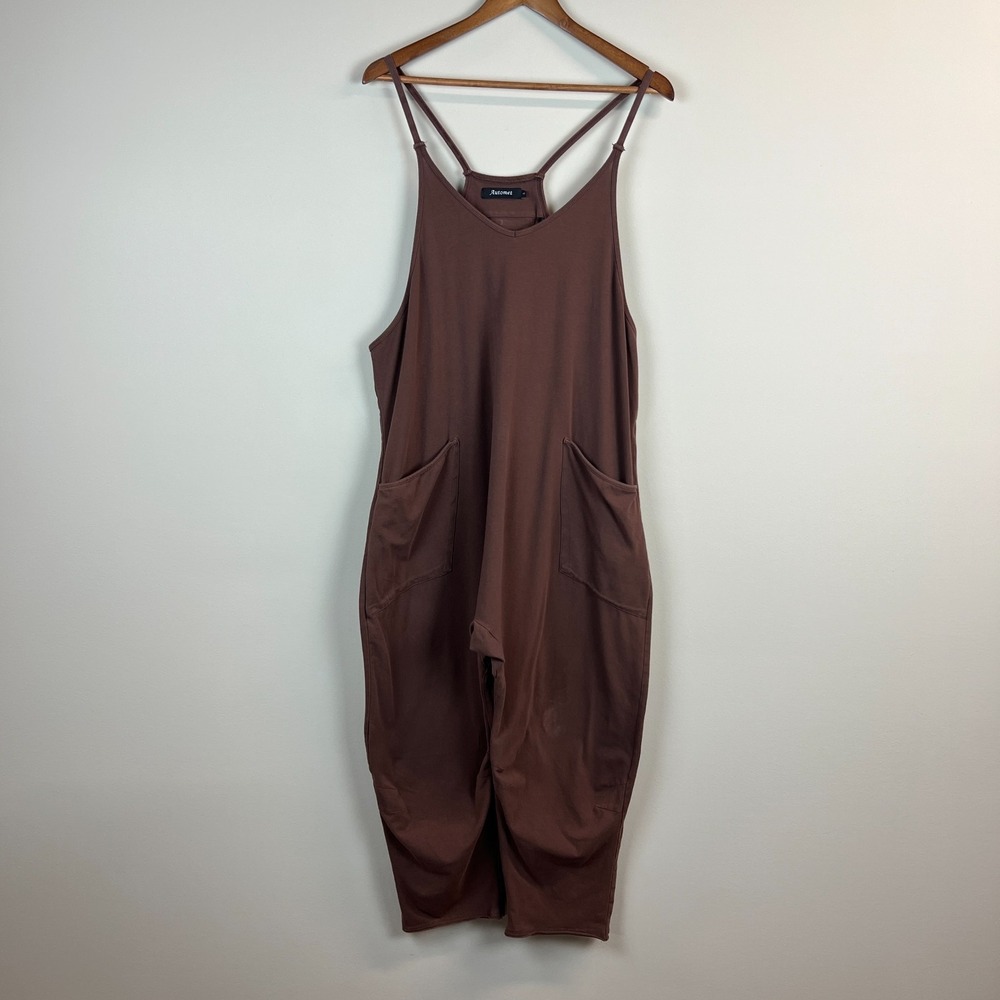 Automet Harem Jumpsuit Womens Large Brown One Piece Slouchy Cotton Comfort L